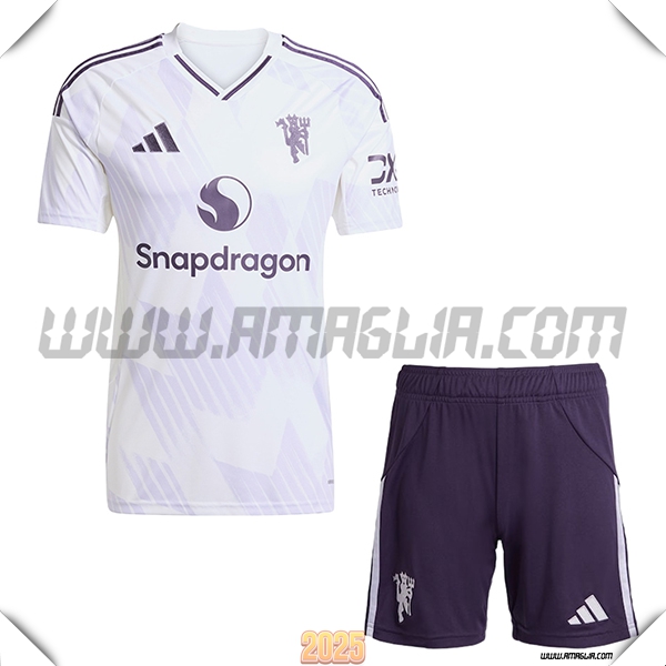 Nuovo Maglia da Manchester United Bambino Seconda 2025 2026 Bianco/Rosso/Blu