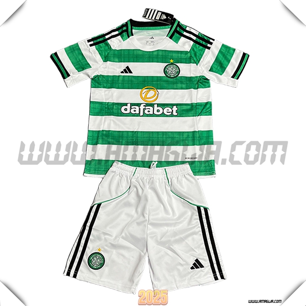 Nuovo Maglia da Celtic FC Bambino Prima 2025 2026 Verde/Bianco
