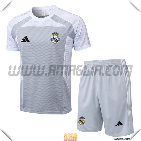 Kit Maglia Allenamento Real Madrid Grigio/Bianco 2025 2026 -03