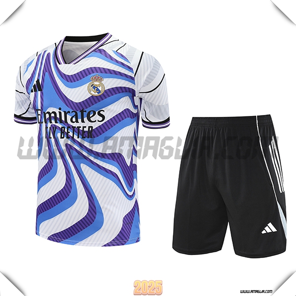 Kit Maglia Allenamento Real Madrid Bianco/Blu/viola 2025 2026