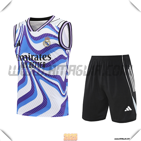 Kit Canotta Allenamento Real Madrid Bianco/Blu/viola 2025 2026