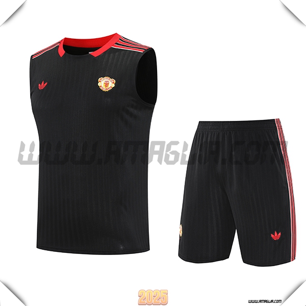 Kit Canotta Allenamento Manchester United Nero/Rosso 2025 2026
