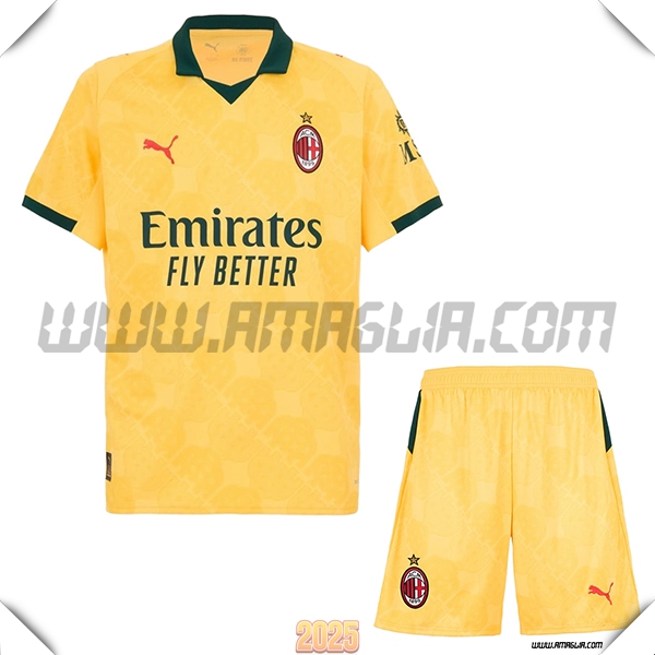 Kit Maglia da AC Milan Terzo + Pantaloncini GIALLO 2025 2026
