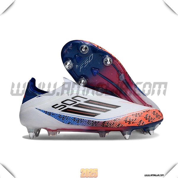 Adidas Scarpe Da Calcio F50 Elite Laceless SG Bianco/Blu/Arancia/Nero