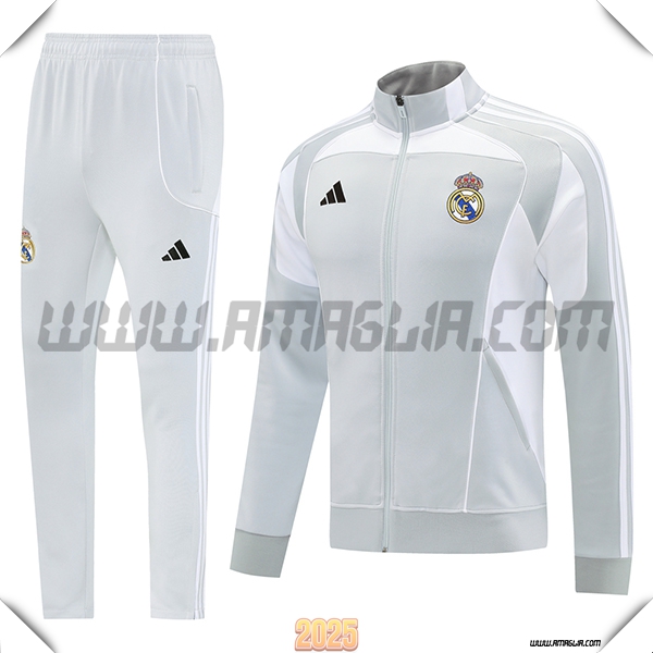 Tuta Calcio Giacca Real Madrid Grigio/Bianco 2025 2026