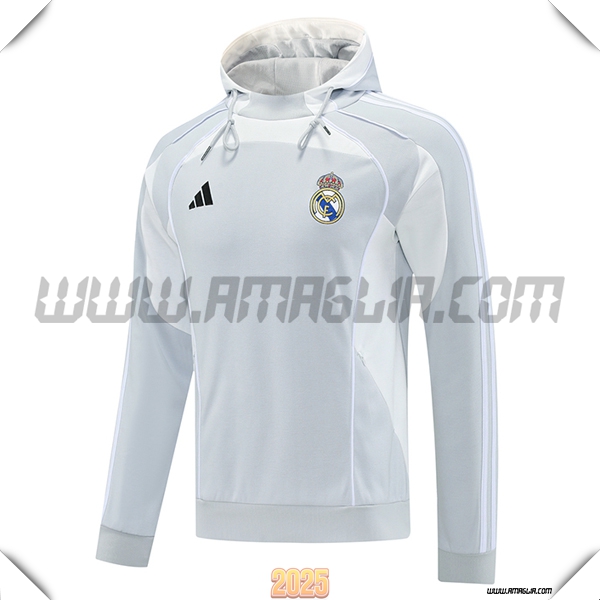 Giacca Con Cappuccio Real Madrid Grigio/Bianco 2025 2026