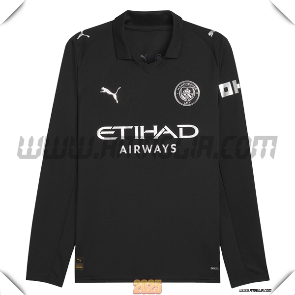 Nuovo Maglia da Manchester City Maniche lunghe Seconda 2025 2026 Nero