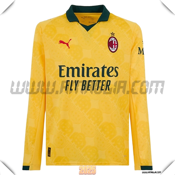 Nuovo Maglia da AC Milan Maniche lunghe Terzo 2025 2026 GIALLO