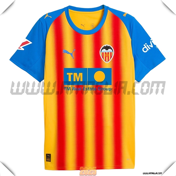 Nuovo Maglia da Valencia CF Terzo 2025 2026 Rosso/GIALLO Blu