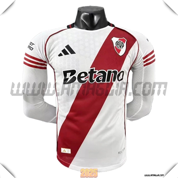 Prima Maglia Calcio River Plate Maniche lunghe 2025 2026 Bianco/Rosso