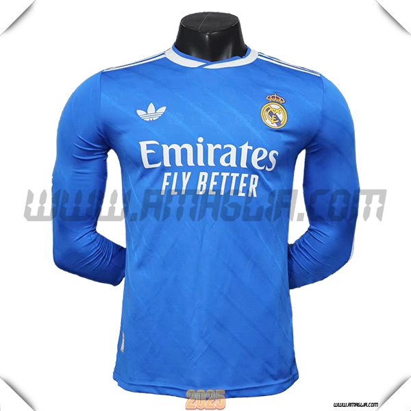 Terzo Maglia Calcio Real Madrid Maniche lunghe 2025 2026 Blu