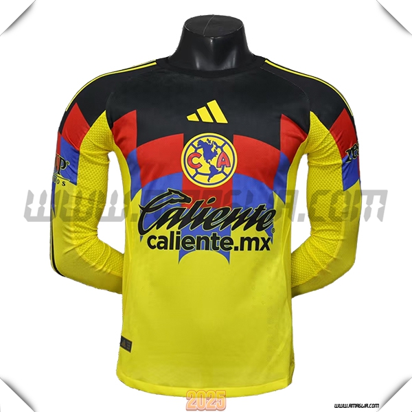 Prima Maglia Calcio Club America Maniche lunghe 2025 2026 GIALLO/Nero