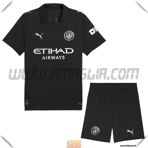 Nuovo Maglia da Manchester City Bambino Seconda 2025 2026 Nero