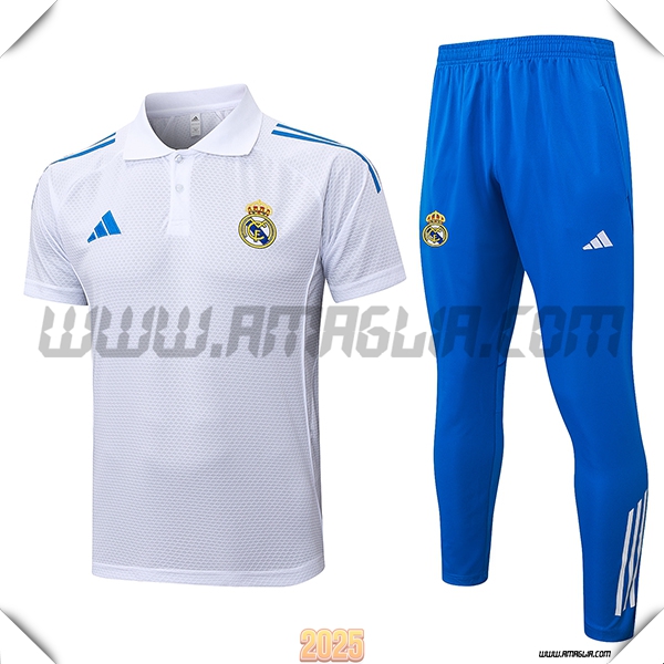 Kit Maglia Polo Real Madrid Bianco/Blu 2025 2026
