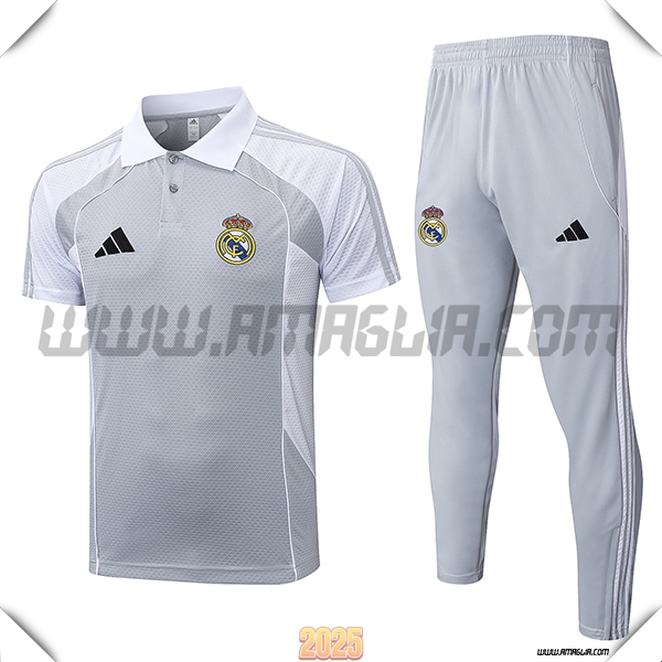Kit Maglia Polo Real Madrid Grigio/Bianco 2025 2026