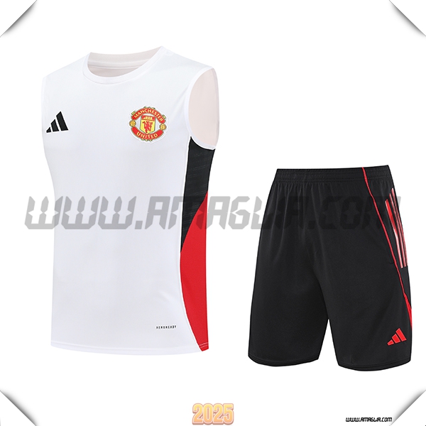 Kit Canotta Allenamento Manchester United Bianco/Nero/Rosso 2025 2026