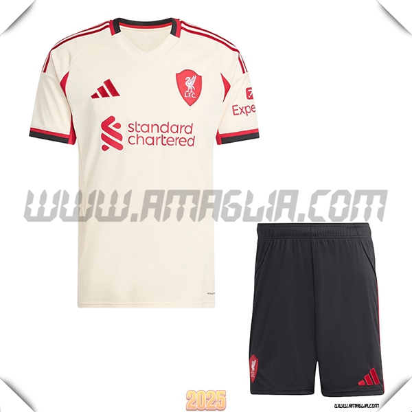 Kit Maglia da FC Liverpool Seconda + Pantaloncini Bianco 2025 2026
