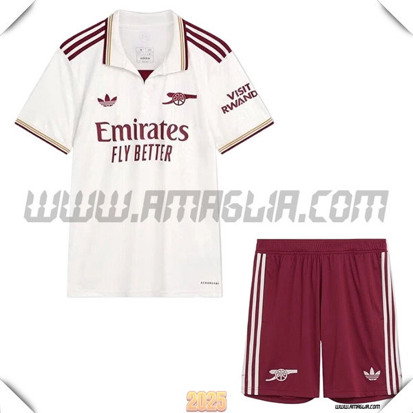 Kit Maglia da Arsenal Terzo + Pantaloncini Bianco/Rosso 2025 2026