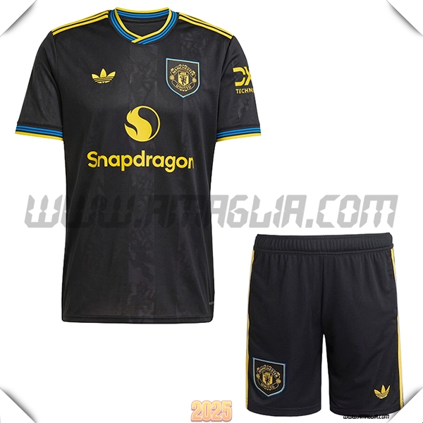 Kit Maglia da Manchester United Terzo + Pantaloncini Nero 2025 2026