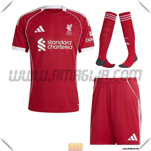 Kit Maglia da FC Liverpool Prima (Pantaloncini + Calzini) Rosso 2025 2026