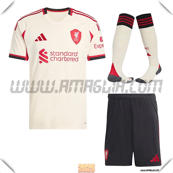 Kit Maglia da FC Liverpool Seconda (Pantaloncini + Calzini) Bianco 2025 2026