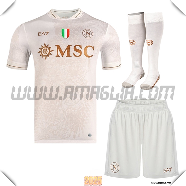 Kit Maglia da SSC Napoli Seconda (Pantaloncini + Calzini) Bianco 2025 2026