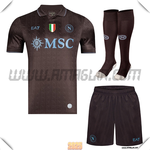 Kit Maglia da SSC Napoli Terzo (Pantaloncini + Calzini) Marrone 2025 2026