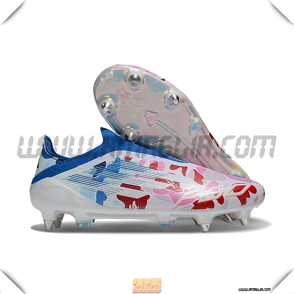 Adidas Scarpe Da Calcio F50 Elite Laceless SG Bianco/Blu/Rosa -02