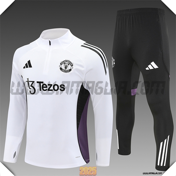 Tuta Calcio Manchester United Bambino Bianco/viola/Nero 2025 2026