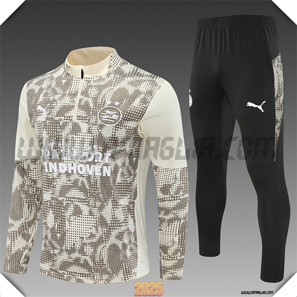 Tuta Calcio PSV Eindhoven Bambino Beige/Marrone 2025 2026