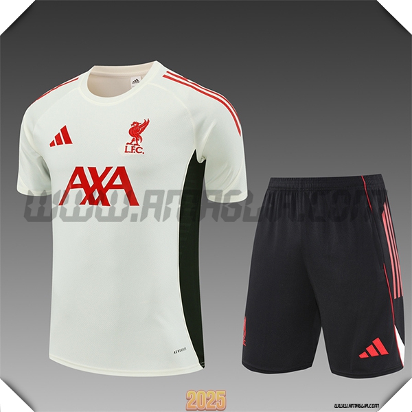 T Shirt Allenamento FC Liverpool Bambino Beige/Nero/Rosso 2025 2026