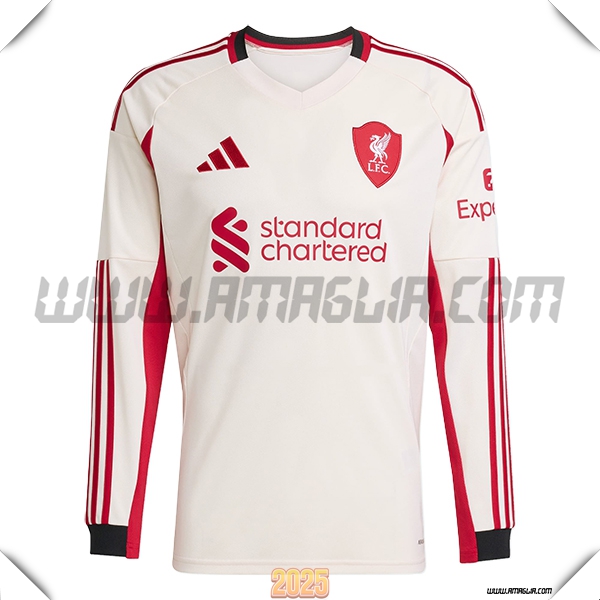 Nuovo Maglia da FC Liverpool Maniche lunghe Seconda 2025 2026 Bianco