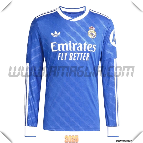 Nuovo Maglia da Real Madrid Maniche lunghe Terzo 2025 2026 Blu