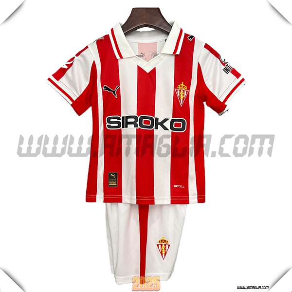 Nuovo Maglia da Sporting Gijon Bambino Prima 2025 2026 Bianco/Rosso
