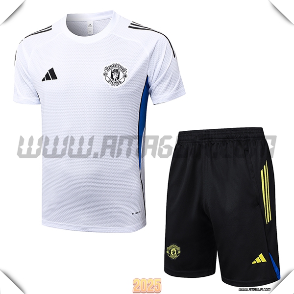 Kit Maglia Allenamento Manchester United Bianco/Blu 2025 2026