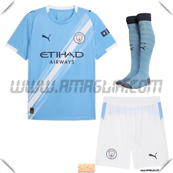 Kit Maglia da Manchester City Prima (Pantaloncini + Calzini) Blu Ciel 2025 2026