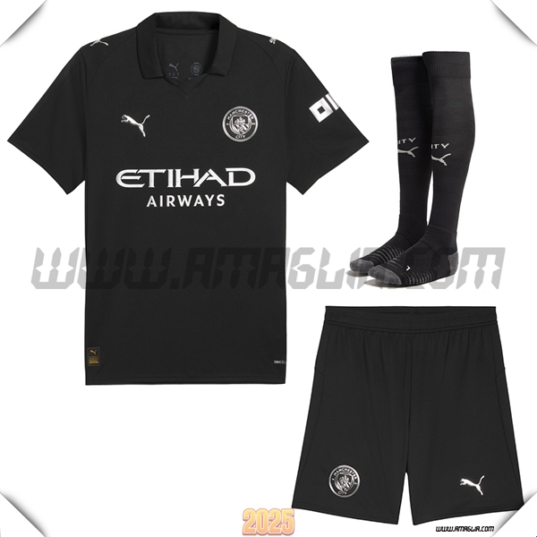 Kit Maglia da Manchester City Seconda (Pantaloncini + Calzini) Nero 2025 2026