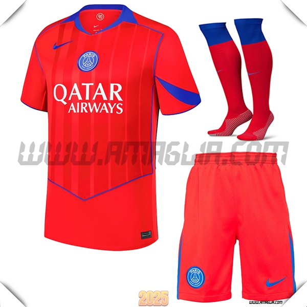 Kit Maglia da Paris PSG Terzo (Pantaloncini + Calzini) Rosso/Blu 2025 2026