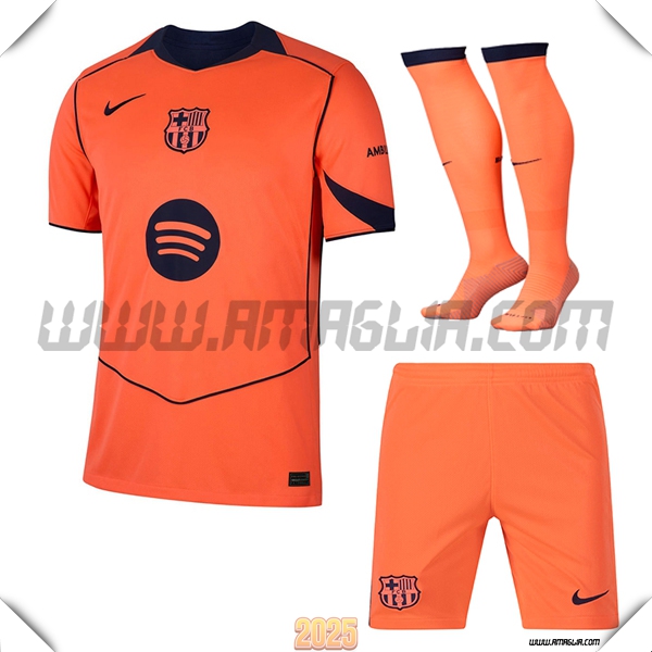 Kit Maglia da FC Barcellona Terzo (Pantaloncini + Calzini) Arancia 2025 2026