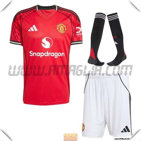 Kit Maglia da Manchester United Prima (Pantaloncini + Calzini) Rosso 2025 2026