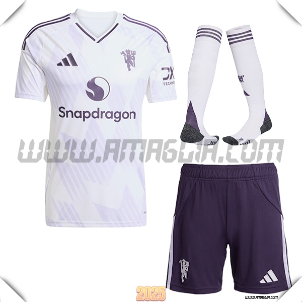 Kit Maglia da Manchester United Seconda (Pantaloncini + Calzini) Bianco 2025 2026