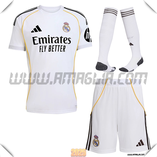 Kit Maglia da Real Madrid Prima (Pantaloncini + Calzini) Bianco 2025 2026