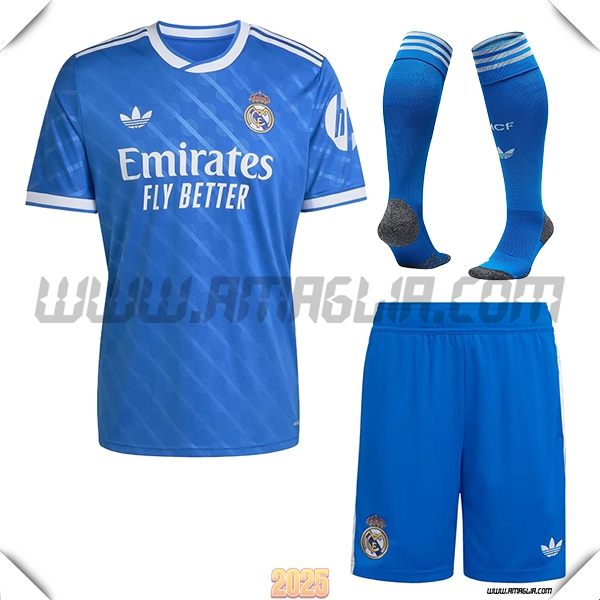 Kit Maglia da Real Madrid Terzo (Pantaloncini + Calzini) Blu 2025 2026