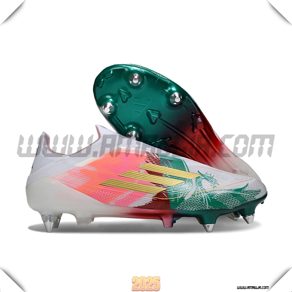 Adidas Scarpe Da Calcio F50 Elite Laceless SG Bianco/Rosa/Verde/Giallo
