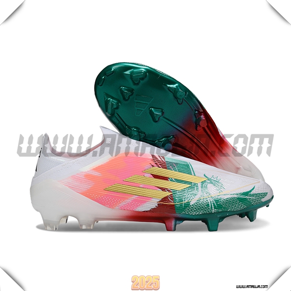 Adidas Scarpe Da Calcio F50 Elite Laceless FG Bianco/Rosa/Verde/Giallo -02