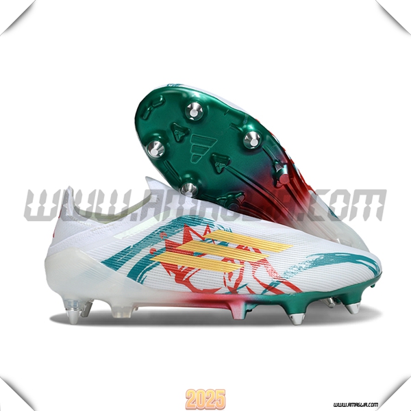 Adidas Scarpe Da Calcio F50 Elite Laceless SG Bianco/Verde/Giallo/Rosso -02