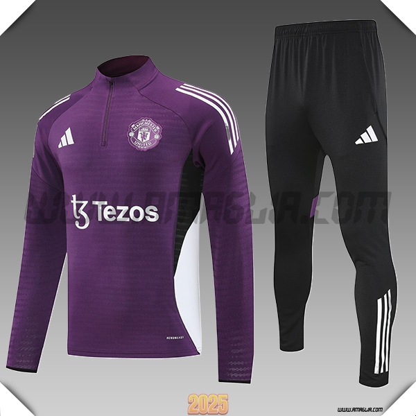 Tuta Calcio Manchester United Bambino viola/Bianco/Nero 2025 2026