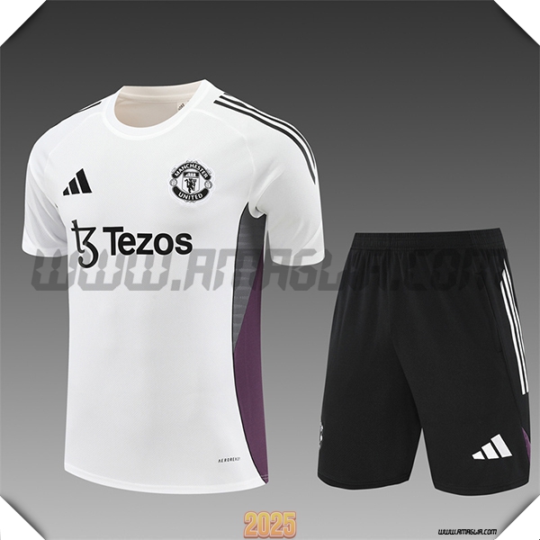 Kit Maglia Allenamento Manchester United Bambino Bianco/Grigio/viola 2025 2026