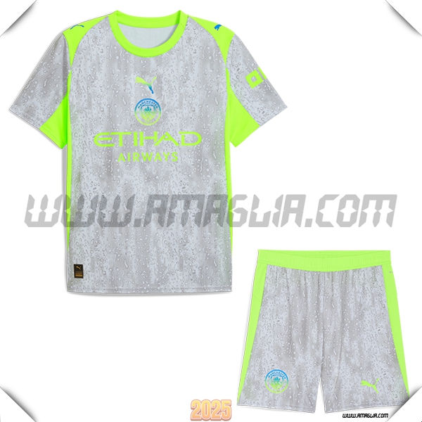 Nuovo Maglia da Manchester City Bambino Terzo 2025 2026 Grigio