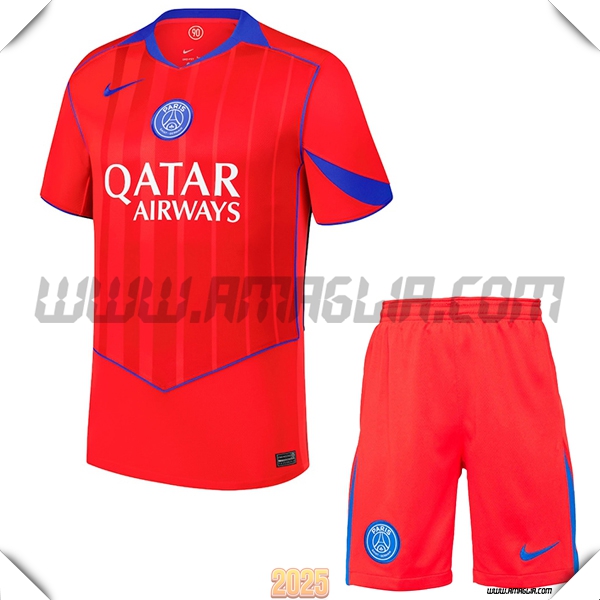 Nuovo Maglia da Paris PSG Bambino Terzo 2025 2026 Rosso
